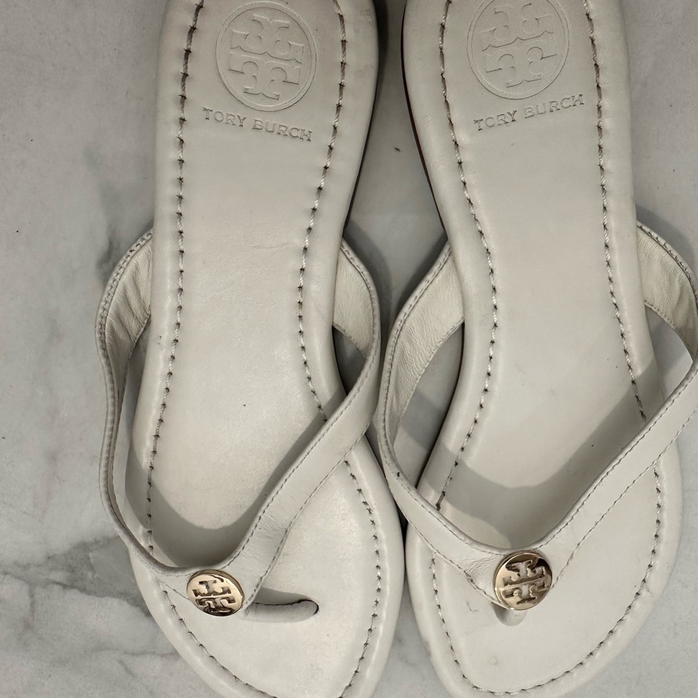 Tory Burch Cream Sandals with Gold Accent